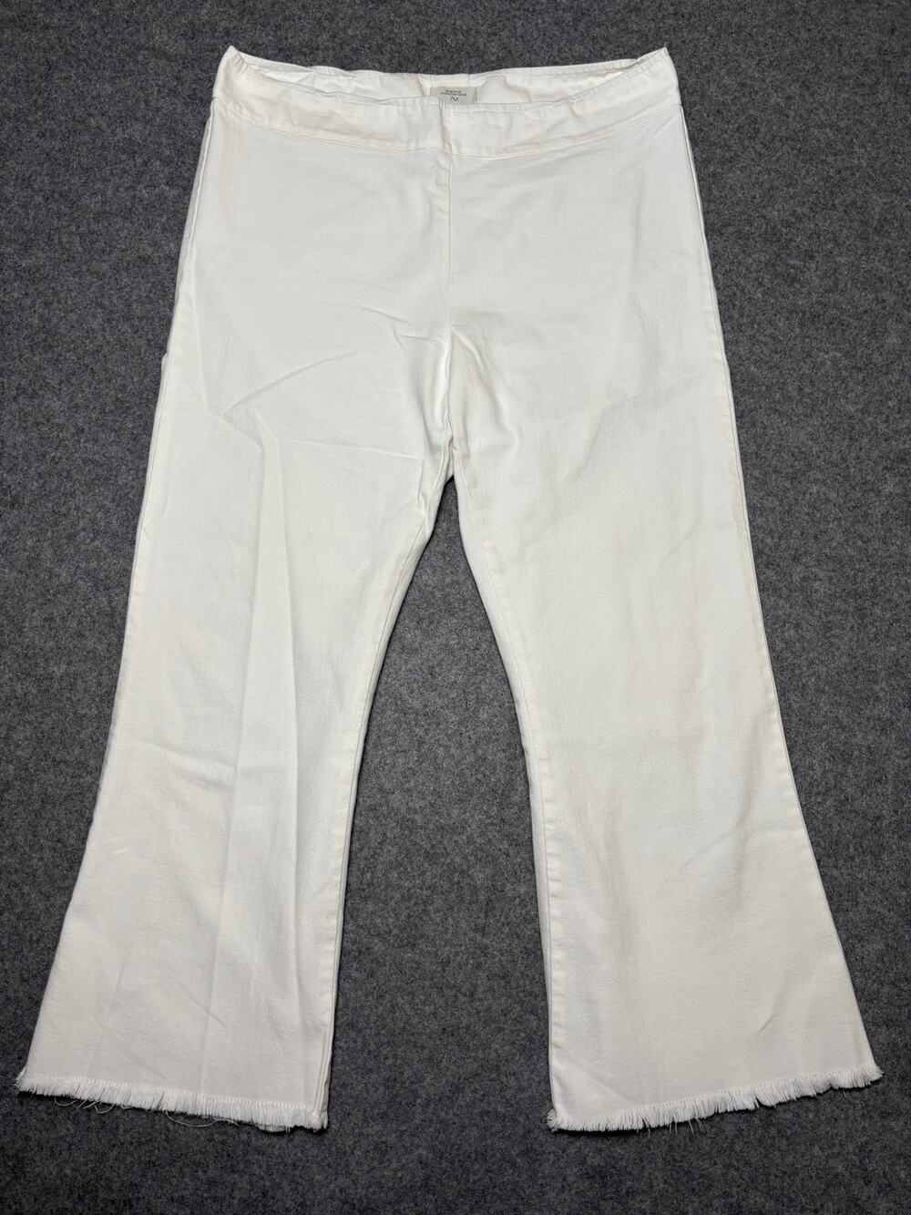 Avenue Montaigne White Cream Frayed Hem Wide Leg Stretch Cropped Pants Womens 12